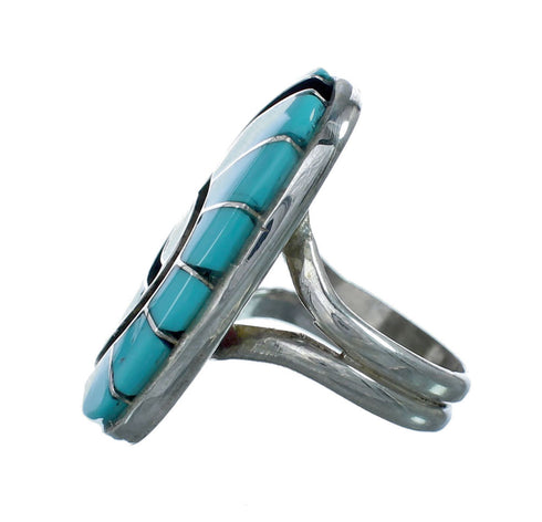 Sterling Silver Turquoise Inlay Ring Size 8-1/2 NN20604